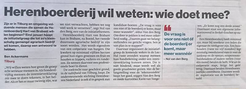 Artikel Brabants Dagblad van 8 jan. 2019 over tekenen Intentieverklaringen